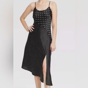 New Day Black Polka Dot Asymmetrical Midi Slip Dress - Womens XSMALL - NEW